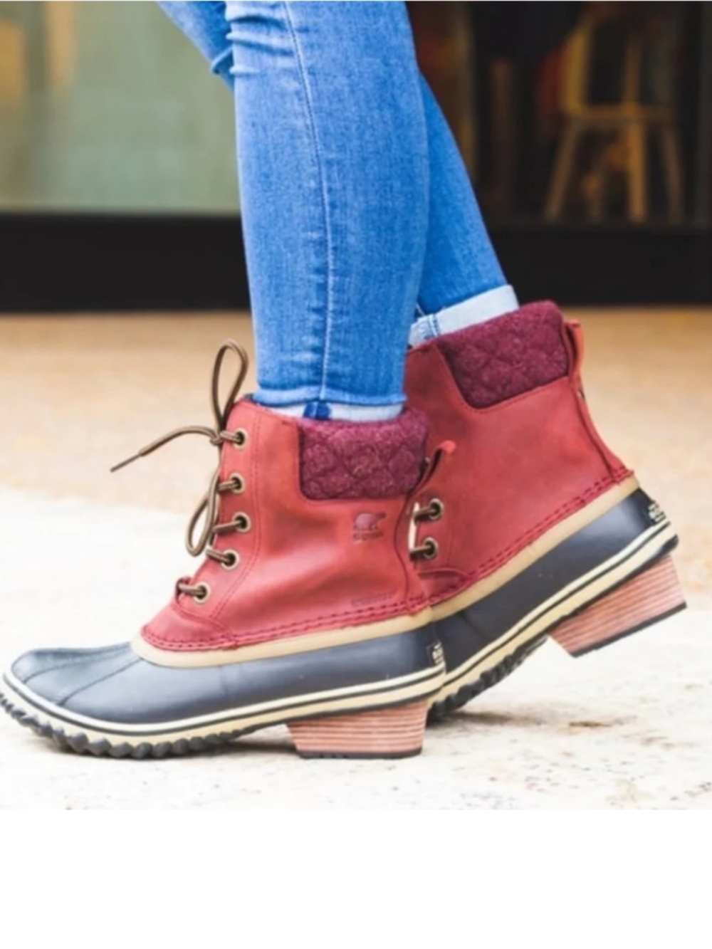Sorel Women's Red Leather Slimpack Lace II Snow Boot Size 6.5